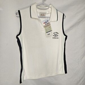 EP Pro Tour Tech Women Golf Polo  SM White Black VNeck Sleeveless Winged Foot 06